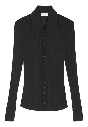 Saint Laurent ribbed-knit polo top - Schwarz