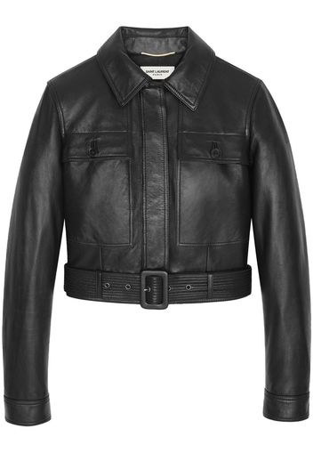 Saint Laurent belted leather flight jacket - Schwarz