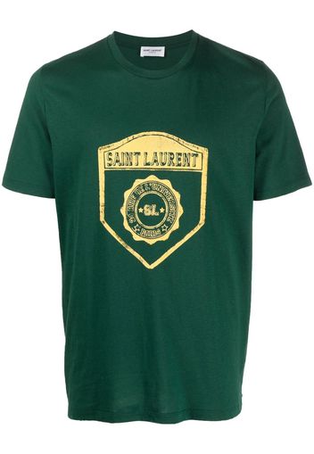 Saint Laurent T-Shirt mit Wappen-Print - Grün