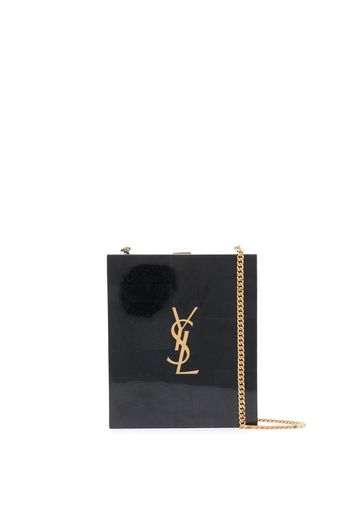 Saint Laurent logo-plaque cracked clutch bag - Schwarz