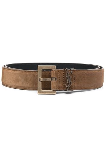 SAINT LAURENT logo-plaque leather belt - Braun