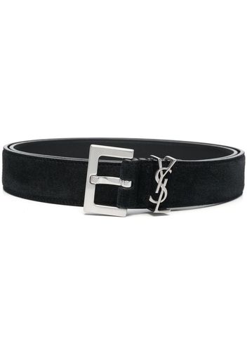 SAINT LAURENT logo-plaque leather belt - Schwarz