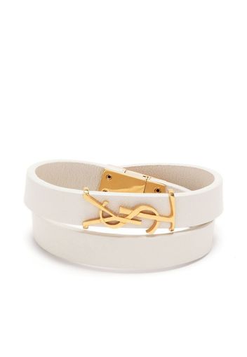 Saint Laurent YSL logo-plaque leather bracelet - Nude