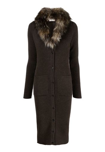 Saint Laurent faux-fur detail cardigan dress - Braun