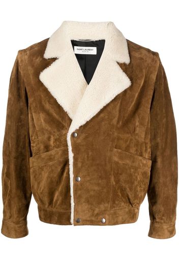 Saint Laurent shearling-trim jacket - Braun