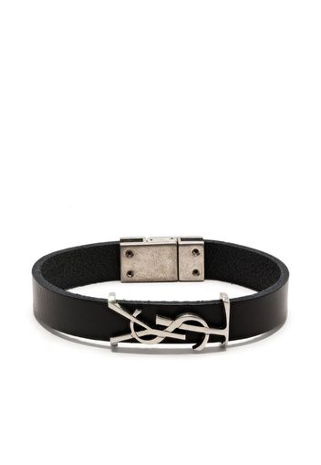 Saint Laurent leather logo-plaque bracelet - Schwarz