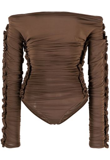 Saint Laurent ruched off-shoulder bodysuit - Braun