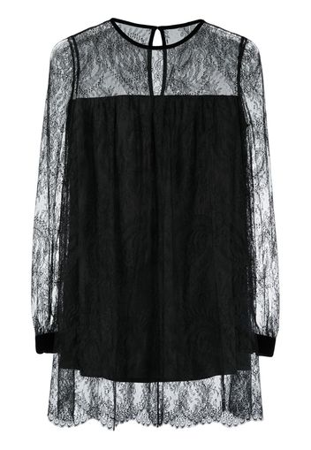 Saint Laurent lace-detail layered mini dress - Schwarz