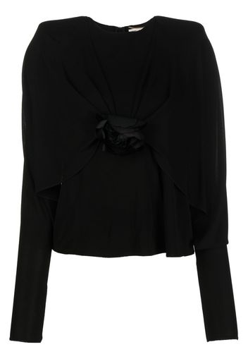 Saint Laurent Flower crepe long-sleeve top - Schwarz