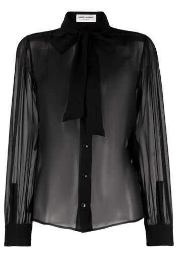 Saint Laurent bow-detailed sheer silk blouse - Schwarz