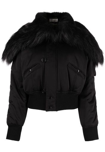 Saint Laurent faux-fur trimmed cropped bomber jacket - Schwarz