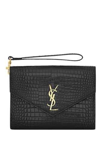 Saint Laurent logo-plaque clutch bag - Schwarz