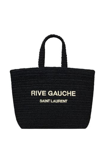 Saint Laurent Rive Gauche embroidered raffia tote bag - Schwarz