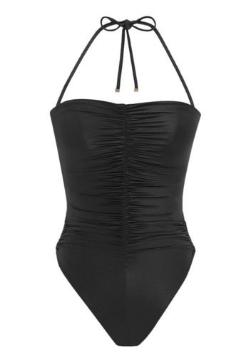 Saint Laurent Geraffter Neckholder-Badeanzug - Schwarz