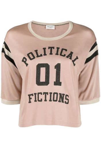 Saint Laurent Cropped-T-Shirt mit Slogan-Print - Rosa