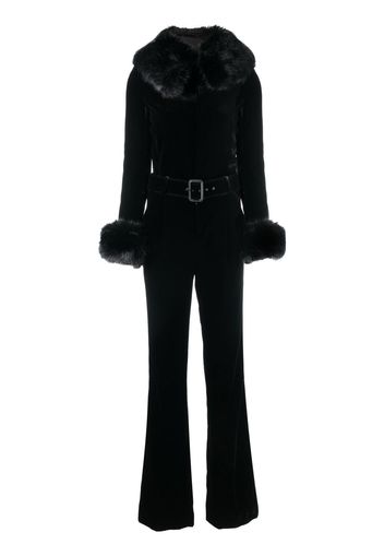 Saint Laurent faux fur-trim jumpsuit - Schwarz