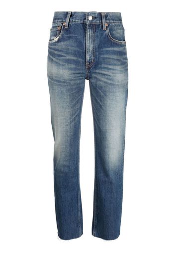 Saint Laurent distressed high-rise straight-leg jeans - Blau