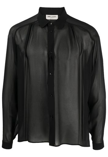 Saint Laurent semi-sheer long-sleeve silk shirt - Schwarz