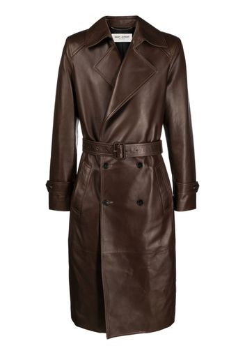 Saint Laurent polished-finish double-breasted coat - Braun