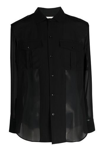 Saint Laurent long-sleeve sheer silk shirt - Schwarz