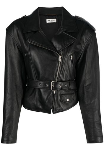 Saint Laurent belted leather jacket - Schwarz