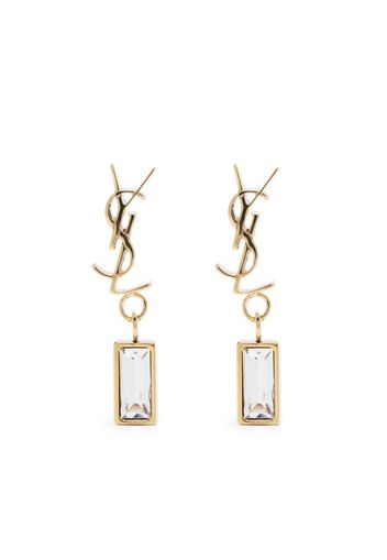 Saint Laurent engraved-logo crystal-embellished earrings - Gold