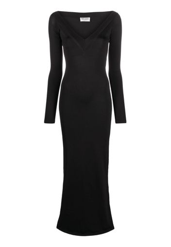 Saint Laurent plunging V-neck maxi dress - Schwarz