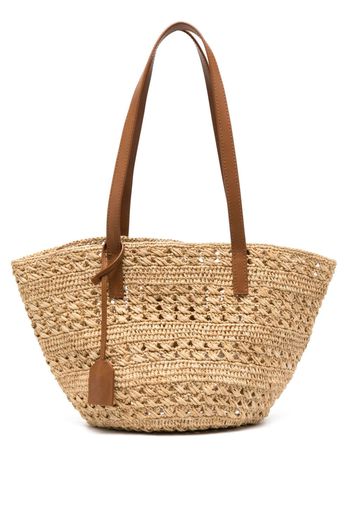 Saint Laurent crocheted raffia tote bag - Nude