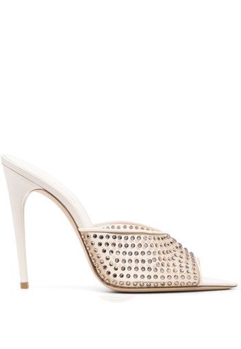 Saint Laurent crystal-embellished 120mm leather mules - Nude