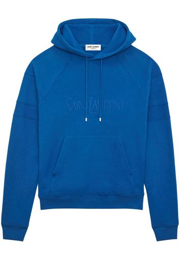 Saint Laurent logo-embroidered cotton hoodie - Blau