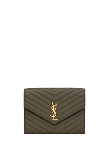 Saint Laurent Cassandre matelassé leather clutch bag - Braun