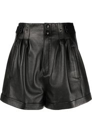 Saint Laurent high-waist pleated leather shorts - Schwarz