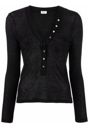 Saint Laurent semi-sheer ribbed long-sleeved top - Schwarz