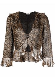 Saint Laurent leopard-print frilled blouse - Braun