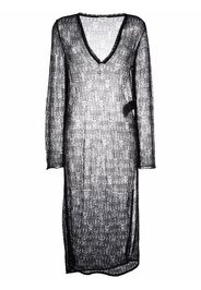 Saint Laurent open-knit long-sleeved tunic dress - Schwarz