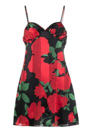 Saint Laurent rose-print mini slip dress - Schwarz