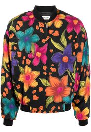 Saint Laurent floral-print bomber jacket - Schwarz