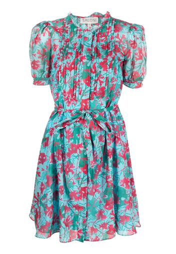 Saloni Penny floral-print shirt dress - Blau