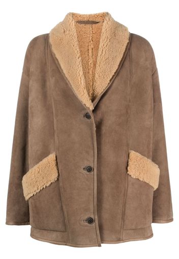 Salvatore Santoro faux shearling-trim leather jacket - Braun