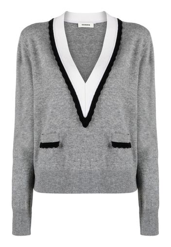 SANDRO V-neck fine-knit jumper - Grau