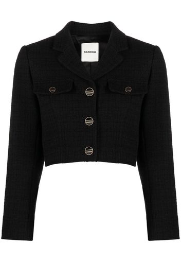 SANDRO Cropped-Jacke aus Tweed - Schwarz