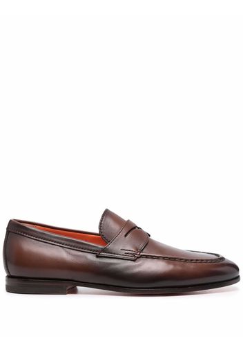 Santoni leather flat loafers - Braun