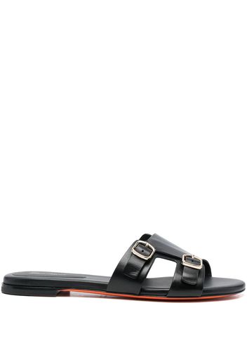 Santoni double-strap flat leather sandals - Schwarz