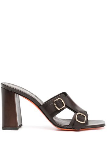 Santoni double-buckle leather mules - Braun