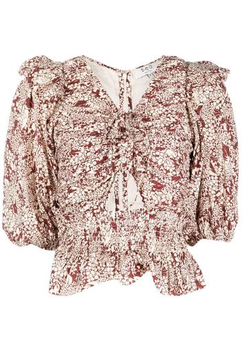 Sea floral-print puff-sleeves blouse - Nude