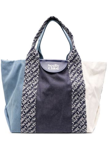 See by Chloé logo print tote bag - Blau