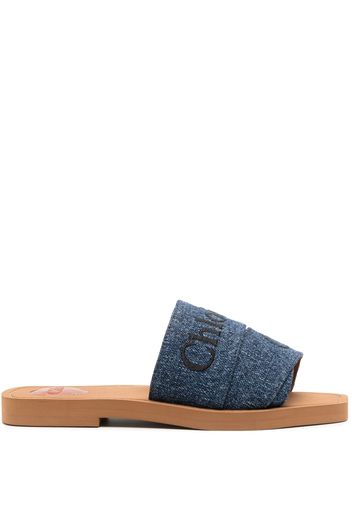 See by Chloé Woody logo-embroidered denim slides - Blau