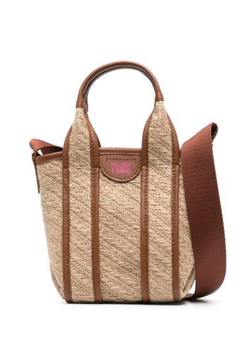 See by Chloé leather-trimmed jute tote bag - Nude