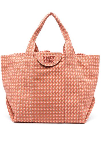 See by Chloé logo-embroidered graphic-print tote bag - Orange