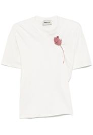 Seen Users Asymmetrisches T-Shirt mit hängender Rose - Weiß
